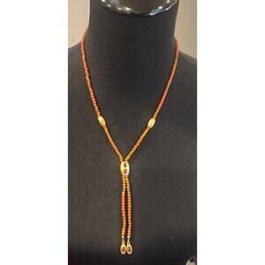 Monet Gold‑Tone Amber Beaded Necklace 19” Vintage Signed Statement